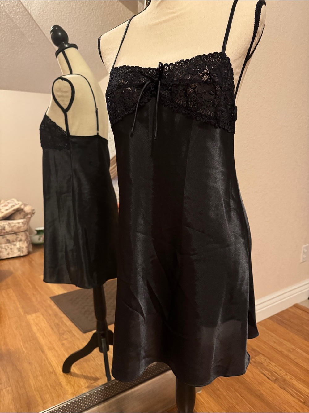 Morgan Taylor Black Slip Chemise with Lace Bodice